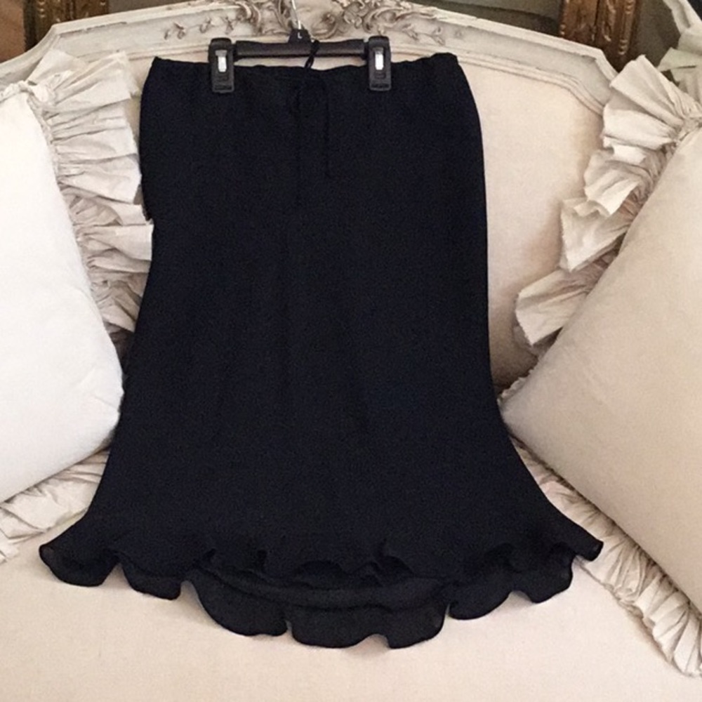 Black PINUP GIRL Pencil RUFFLE Skirt Tie Waist